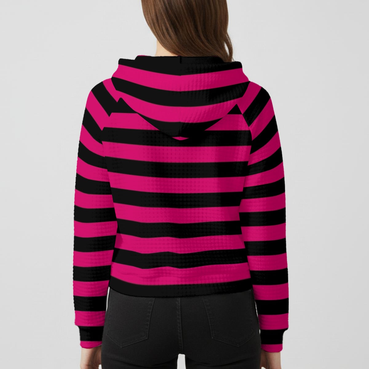 WOMANS STRIPE HOODIE - Women's waffle Hoodie With Raglan Sleeve