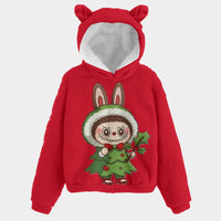 🐻✨Labubu Christmas Bear-Ears Hoodie – Ultra-Soft Borg Fleece