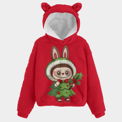 🐻✨Labubu Christmas Bear-Ears Hoodie – Ultra-Soft Borg Fleece