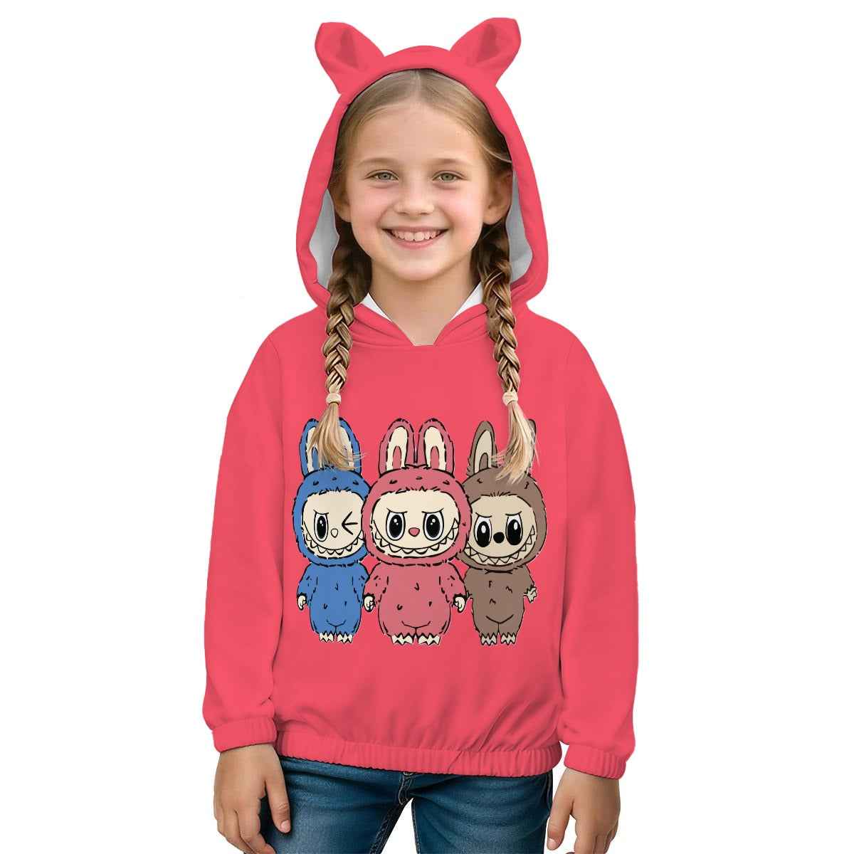 Labubu Trio Red Kid’s Borg  Sweatshirt With Ear