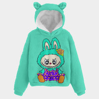 🧸 Labubu SnugglePop™ Hoodie – Cute, Cozy & Ear-Resistible Labubu Teal Sitting