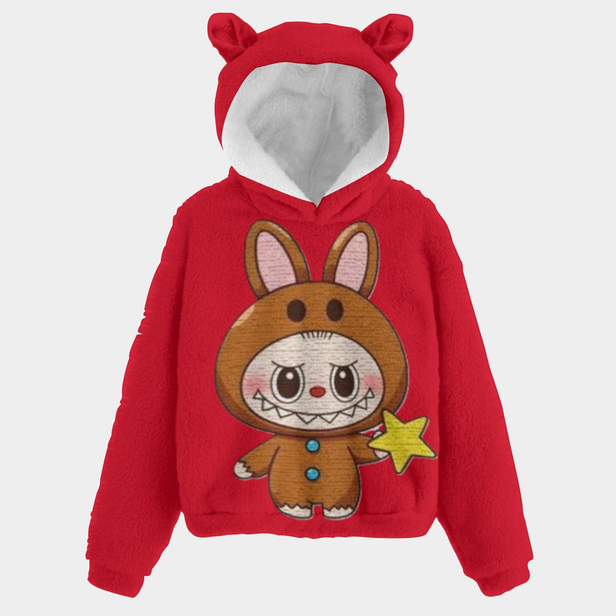 🐻✨Labubu Christmas Bear-Ears Hoodie – Ultra-Soft Borg Fleece
