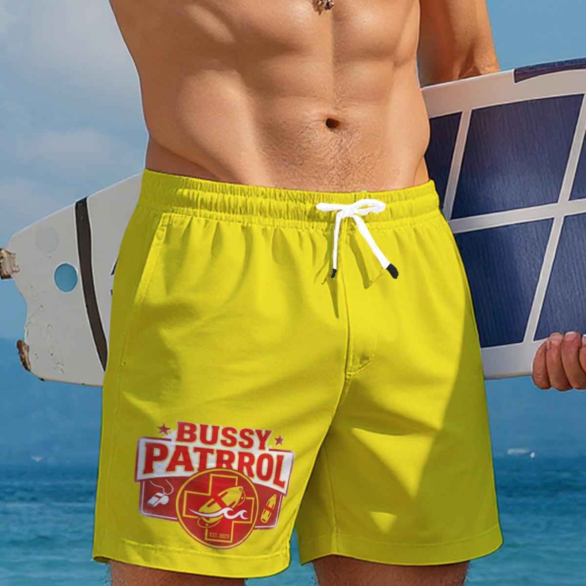 Bussy Patrol Men's Beach Shorts -Swim Wear Life Guard Style