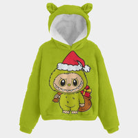 🐻✨Labubu Grinchmas Christmas Bear-Ears Hoodie – Ultra-Soft Borg Fleece
