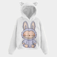 🧸 Labubu SnugglePop™ Hoodie – Cute, Cozy & Ear-Resistible Labubu White Hoodie Light Purple Sitting