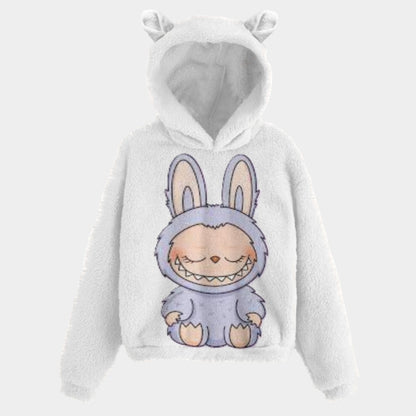 🧸 Labubu SnugglePop™ Hoodie – Cute, Cozy & Ear-Resistible Labubu White Hoodie Light Purple Sitting