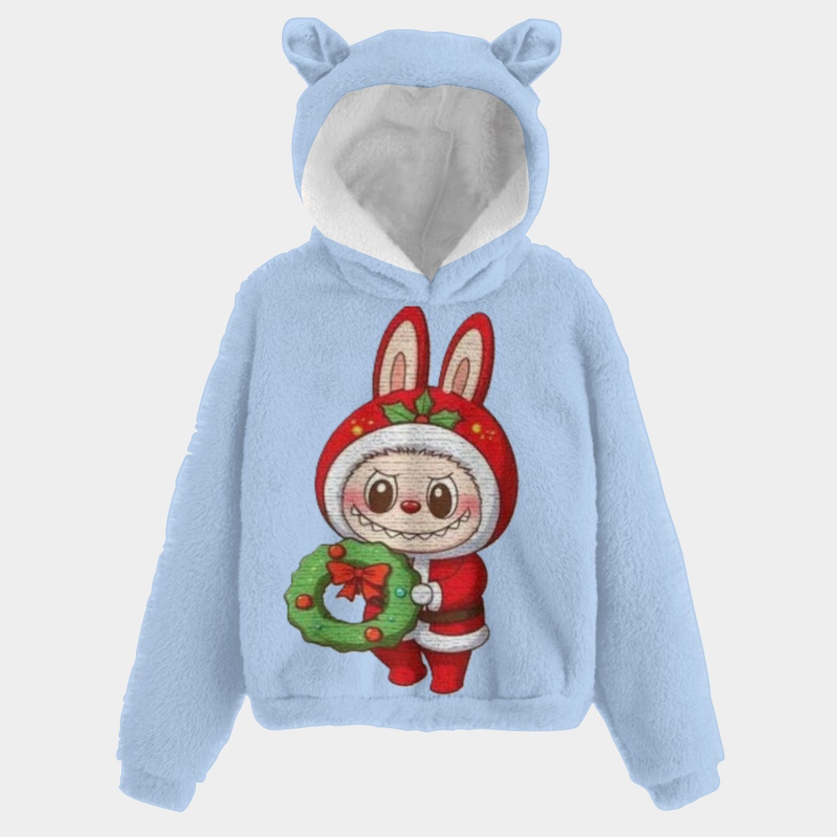 🐻✨Labubu Christmas Bear-Ears Hoodie – Ultra-Soft Borg Fleece