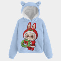 🐻✨Labubu Christmas Bear-Ears Hoodie – Ultra-Soft Borg Fleece