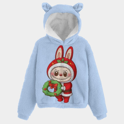 🐻✨Labubu Christmas Bear-Ears Hoodie – Ultra-Soft Borg Fleece