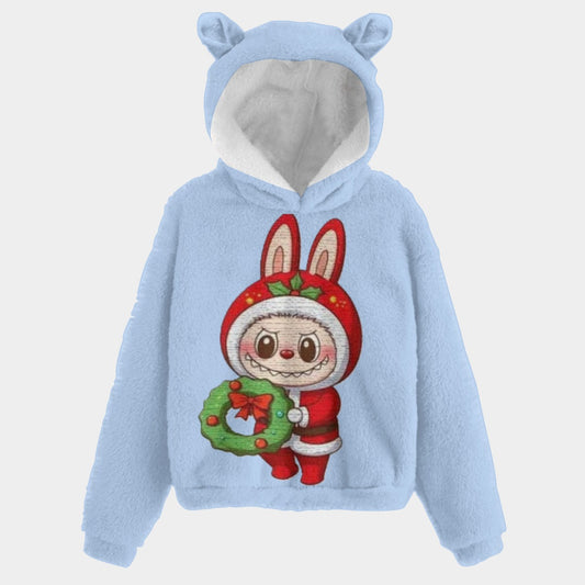 🐻✨Labubu Christmas Bear-Ears Hoodie – Ultra-Soft Borg Fleece