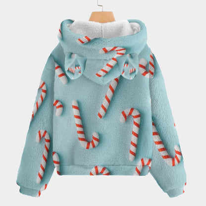 🐻✨Labubu Christmas Bear-Ears Hoodie – Ultra-Soft Borg Fleece