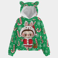 🐻✨Labubu Christmas Bear-Ears Hoodie – Ultra-Soft Borg Fleece