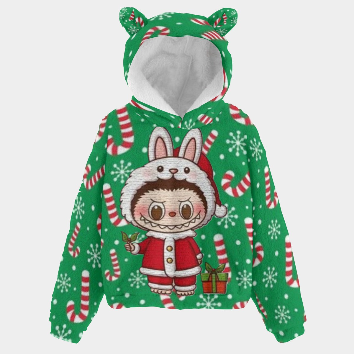 🐻✨Labubu Christmas Bear-Ears Hoodie – Ultra-Soft Borg Fleece