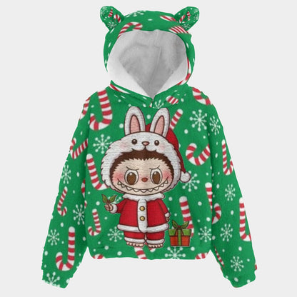 🐻✨Labubu Christmas Bear-Ears Hoodie – Ultra-Soft Borg Fleece