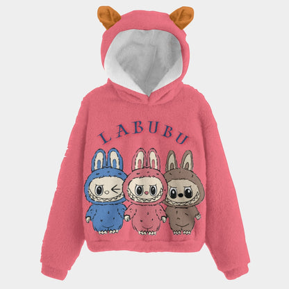🧸Labubu TrioSnug™ – 3x the Ears, 3x the Cuteness LABABU TRIO KIDS FLEECE HOODIE W/EARS