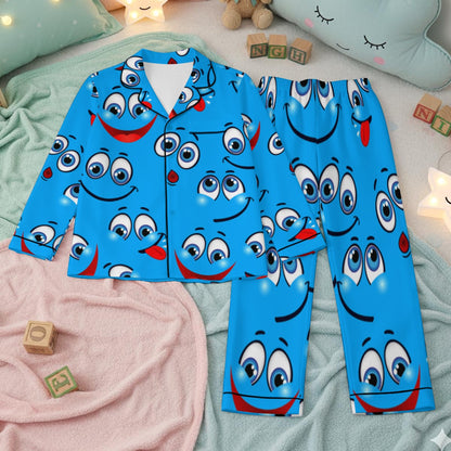 Kid's Cute Smiley Satin PJs - Children's Satin Pajama Set With Long Sleeve