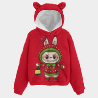 🐻✨Labubu Christmas Bear-Ears Hoodie – Ultra-Soft Borg Fleece