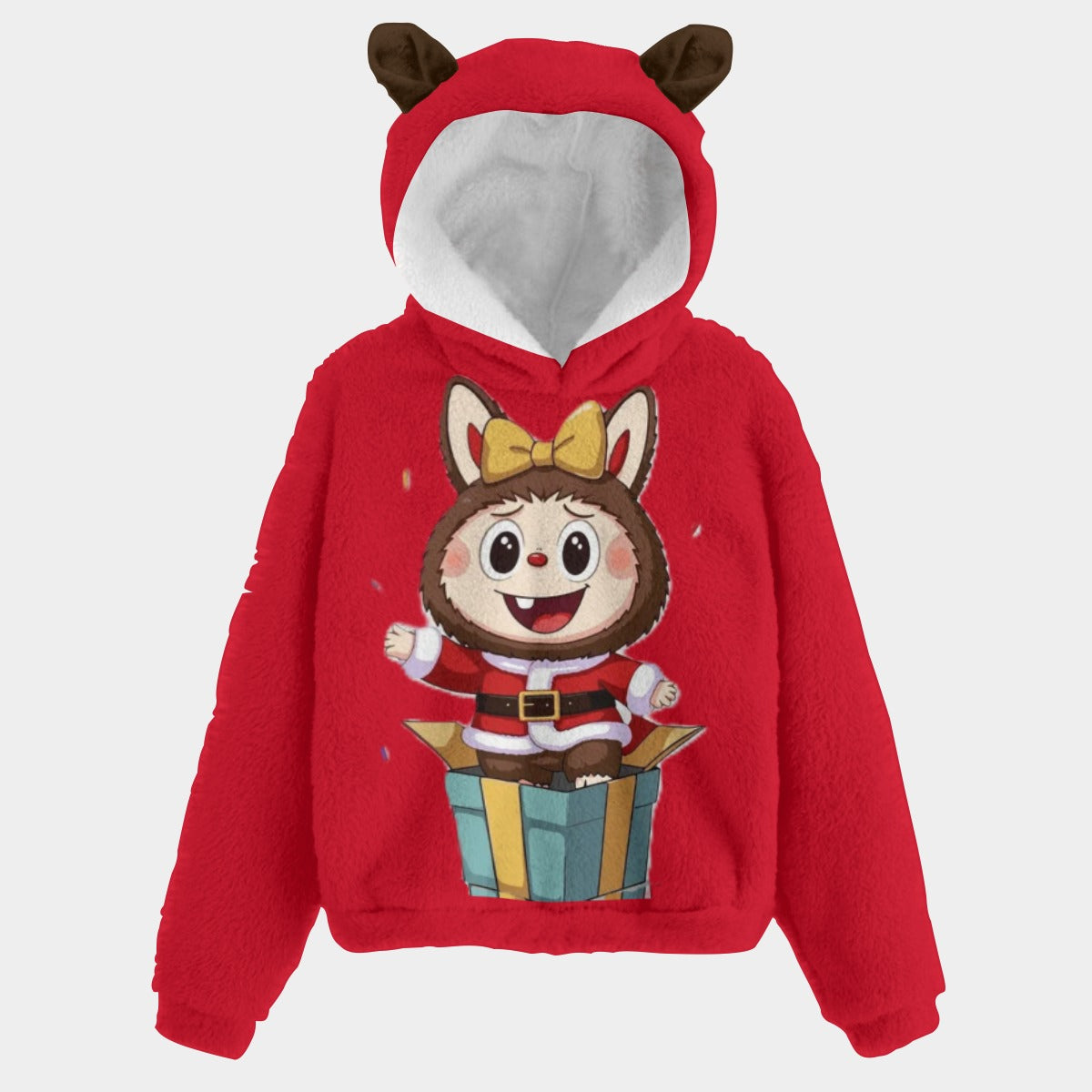 🐻✨Labubu Christmas Bear-Ears Hoodie – Ultra-Soft Borg Fleece