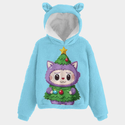 🐻✨Labubu Christmas Bear-Ears Hoodie – Ultra-Soft Borg Fleece