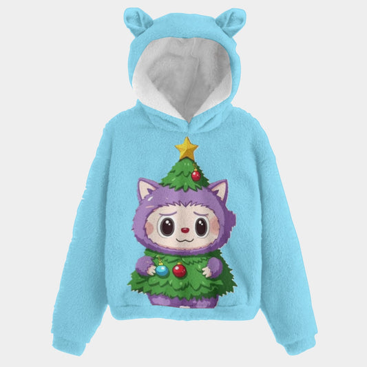 🐻✨Labubu Christmas Bear-Ears Hoodie – Ultra-Soft Borg Fleece