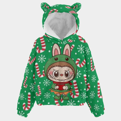 🐻✨Labubu Christmas Bear-Ears Hoodie – Ultra-Soft Borg Fleece