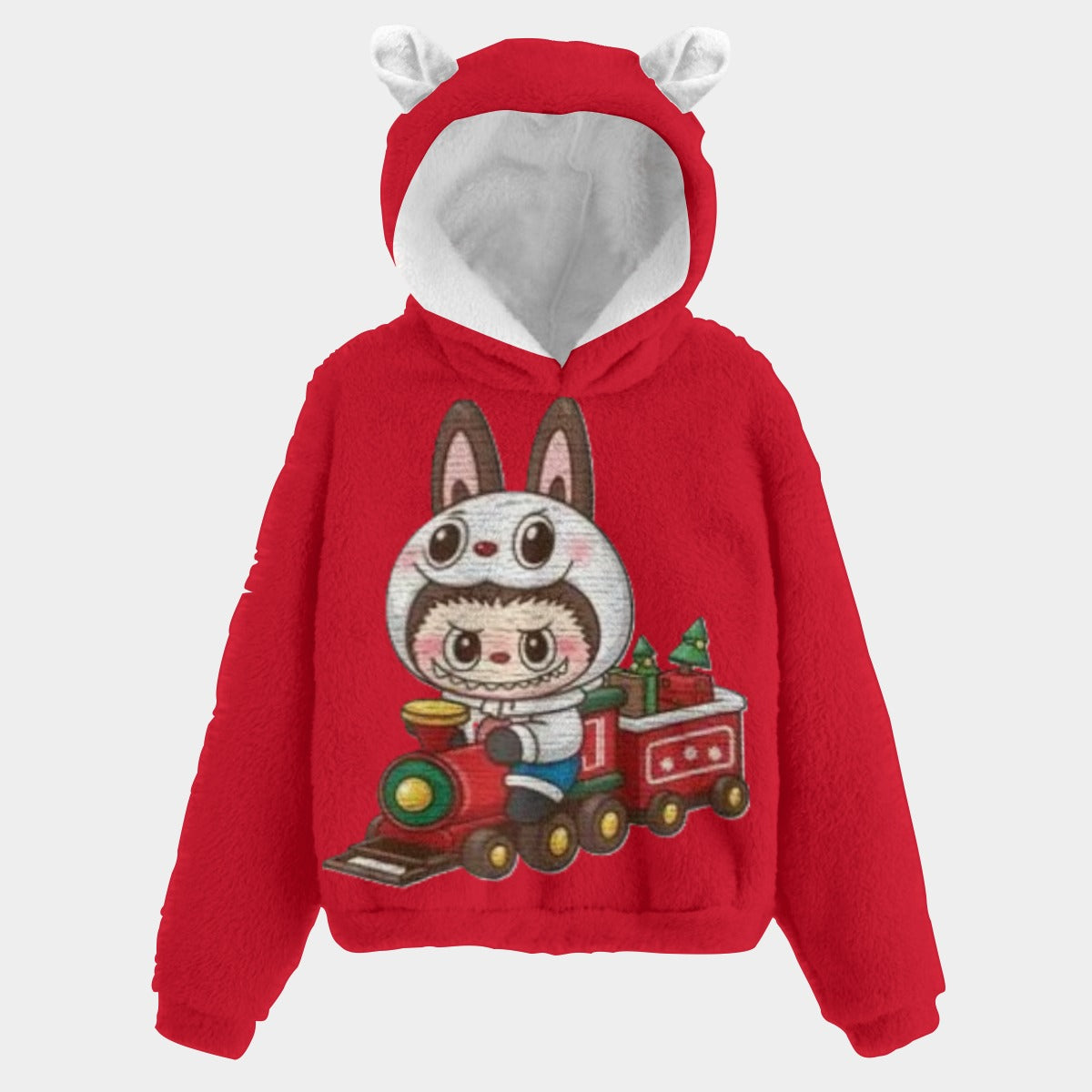 🐻✨Labubu Christmas Bear-Ears Hoodie – Ultra-Soft Borg Fleece