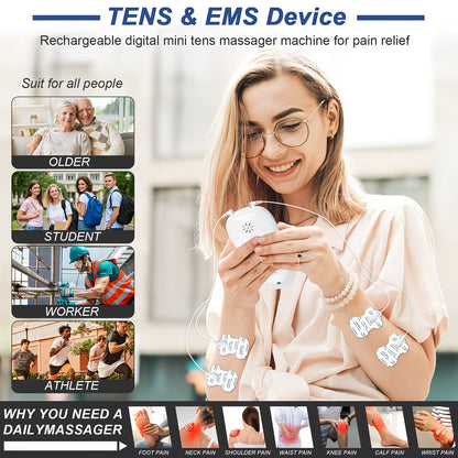 TENS + EMS Dual Channel Muscle Relief Pulse Massager Featuring 8 Electrodes for Alleviating Pain in The Shoulders, Back, And Knees, Aiding in Muscle Recovery from Injuries, Designed for Portability, And an Ideal Gift for Loved Ones!