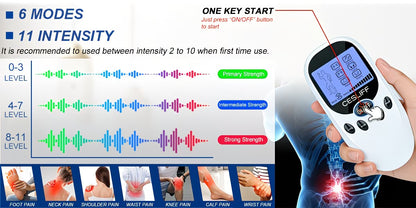 TENS + EMS Dual Channel Muscle Relief Pulse Massager Featuring 8 Electrodes for Alleviating Pain in The Shoulders, Back, And Knees, Aiding in Muscle Recovery from Injuries, Designed for Portability, And an Ideal Gift for Loved Ones!