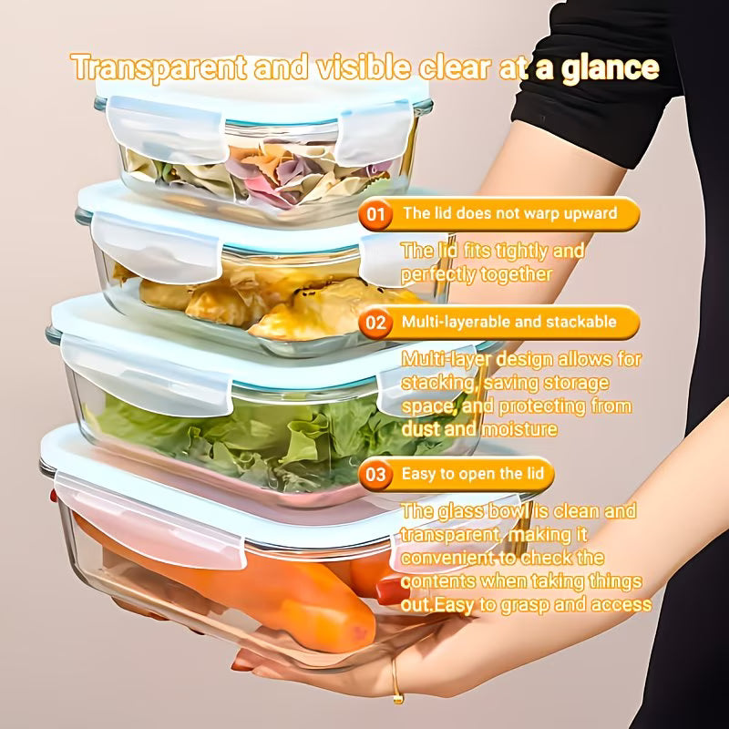 16pcs Airtight Glass Food Storage Containers, Outdoor Picnic, Lunch Box, Microwave, Oven - Perfect for Salads, Fruits, Vegetables And Sandwiches, Airtight Storage, Food Storage Containers (8 Lids + 8 Containers), Comes with Cleaning Pads