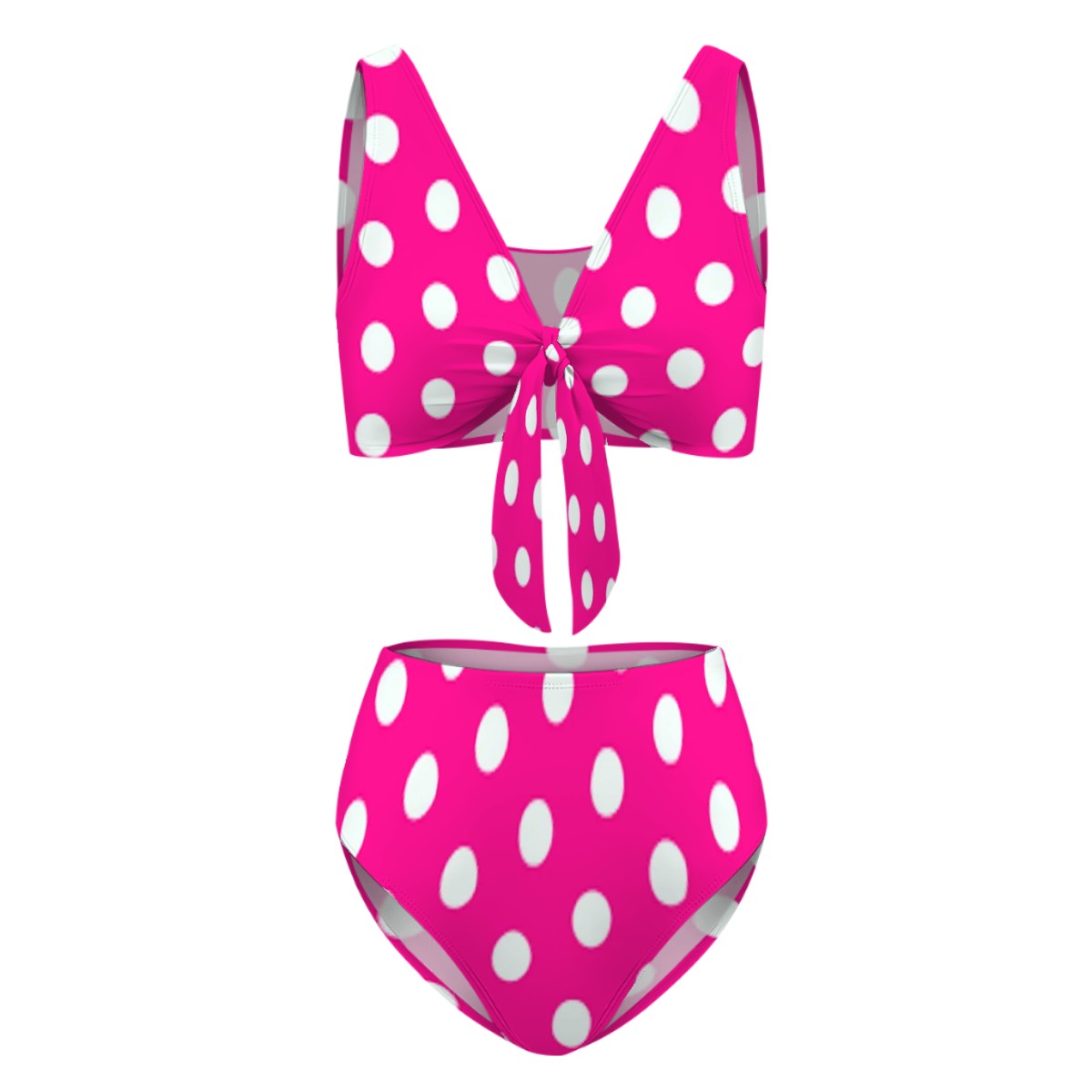 Polka Design Line Tie High-Waisted Bikini Customized Services