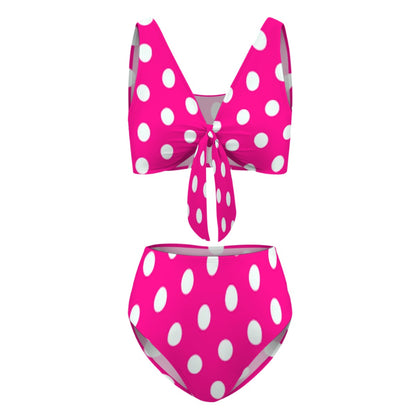 Polka Design Line Tie High-Waisted Bikini Customized Services