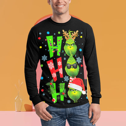 🎄“Resting Grinch Face” Long Sleeve Tee – Men’s Christmas Mischief Shirt - MENS CHRISTMAS SHIRTS  - Men's Long Sleeve T-shirt (GRINCH CHRISTMAS SHIRTS)