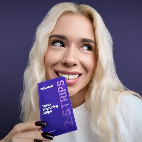 DRDENT Purple Teeth Whitening Strips 21 Treatments - Safe for Enamel - Non Sensitive Teeth Whitening - Whitening Without Any Harm - Pack of 42 Strips + Mouth Opener Included