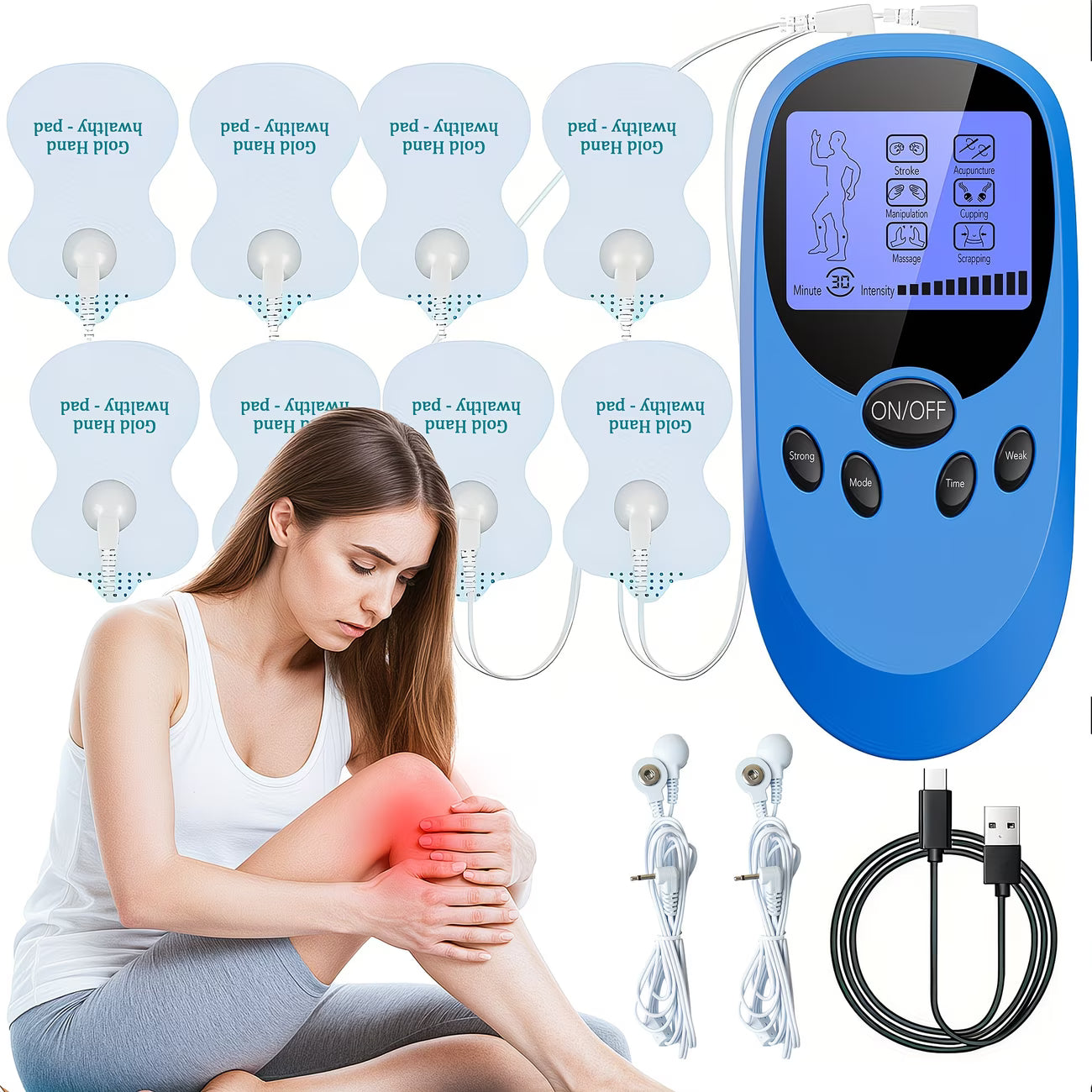 TENS + EMS Dual Channel Muscle Relief Pulse Massager Featuring 8 Electrodes for Alleviating Pain in The Shoulders, Back, And Knees, Aiding in Muscle Recovery from Injuries, Designed for Portability, And an Ideal Gift for Loved Ones!
