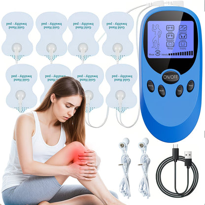 TENS + EMS Dual Channel Muscle Relief Pulse Massager Featuring 8 Electrodes for Alleviating Pain in The Shoulders, Back, And Knees, Aiding in Muscle Recovery from Injuries, Designed for Portability, And an Ideal Gift for Loved Ones!
