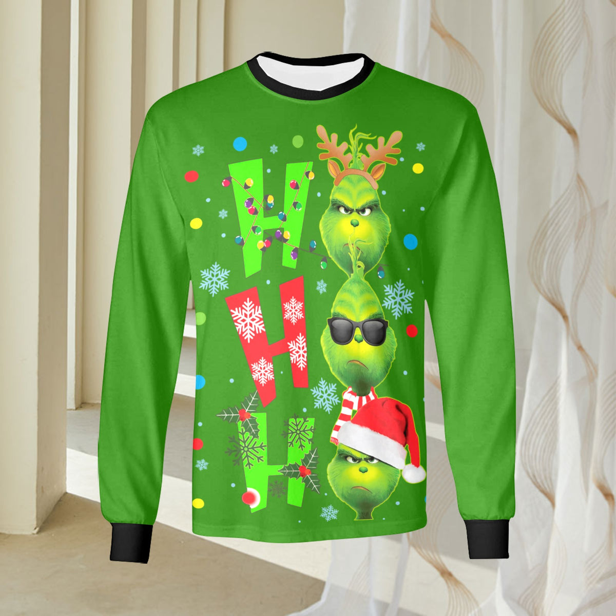 🎄“Resting Grinch Face” Long Sleeve Tee – Men’s Christmas Mischief Shirt - MENS CHRISTMAS SHIRTS  - Men's Long Sleeve T-shirt (GRINCH CHRISTMAS SHIRTS)
