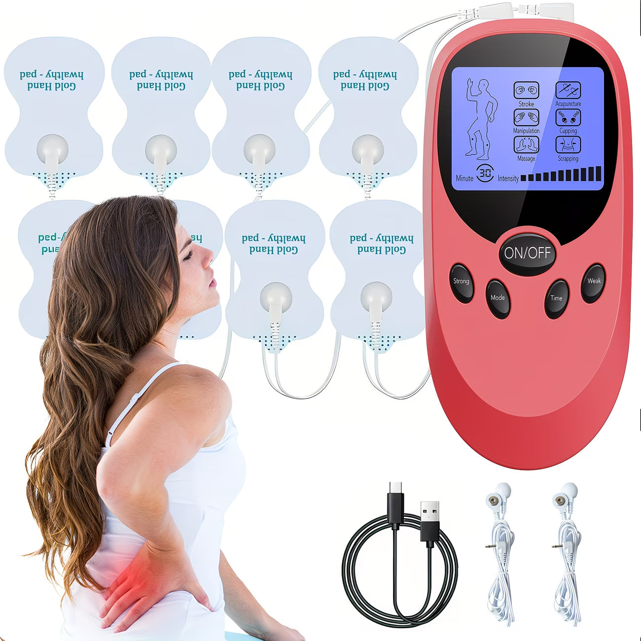 TENS + EMS Dual Channel Muscle Relief Pulse Massager Featuring 8 Electrodes for Alleviating Pain in The Shoulders, Back, And Knees, Aiding in Muscle Recovery from Injuries, Designed for Portability, And an Ideal Gift for Loved Ones!