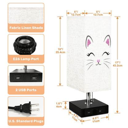 Square Cat Table Lamp with USB Port