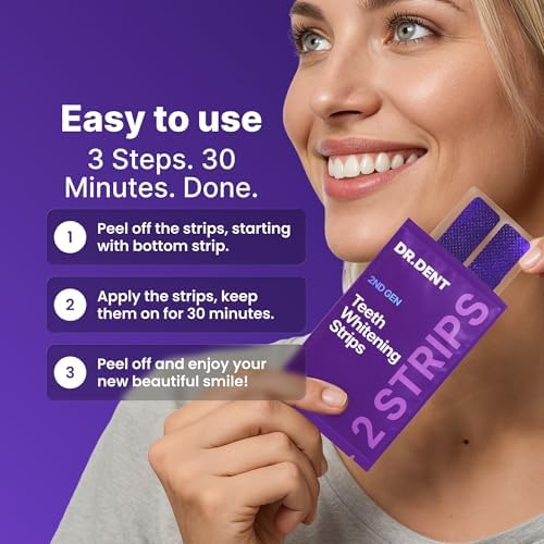 DRDENT Purple Teeth Whitening Strips 21 Treatments - Safe for Enamel - Non Sensitive Teeth Whitening - Whitening Without Any Harm - Pack of 42 Strips + Mouth Opener Included