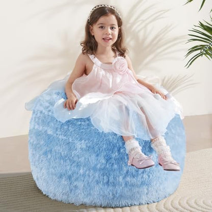 Cute Furry Bean Bag Chair w/Foam FIll for Kids Toddlers, Machine Washable Beanbag w/Foam Fill, Plush Fabric Puff Chair  for Dorms, Home Theater, Bedroom