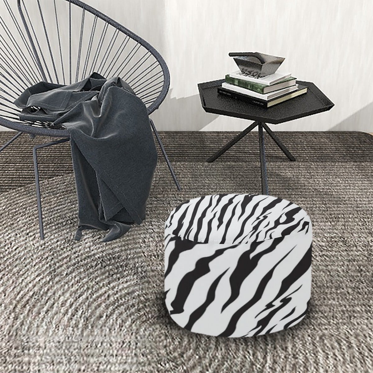 Animal Print Round Pouf Ottoman