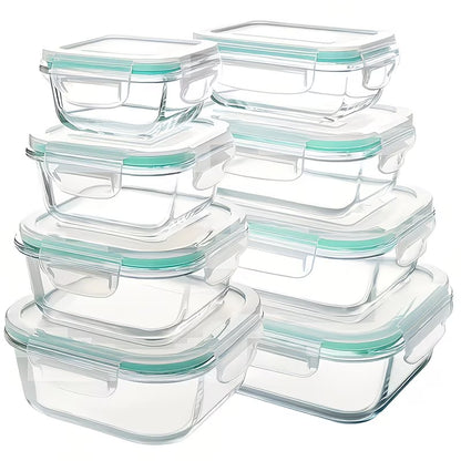 16pcs Airtight Glass Food Storage Containers, Outdoor Picnic, Lunch Box, Microwave, Oven - Perfect for Salads, Fruits, Vegetables And Sandwiches, Airtight Storage, Food Storage Containers (8 Lids + 8 Containers), Comes with Cleaning Pads