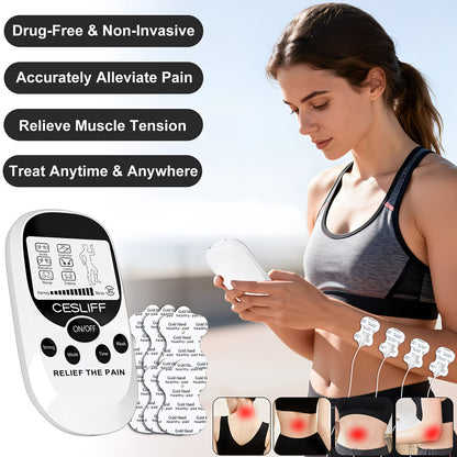 TENS + EMS Dual Channel Muscle Relief Pulse Massager Featuring 8 Electrodes for Alleviating Pain in The Shoulders, Back, And Knees, Aiding in Muscle Recovery from Injuries, Designed for Portability, And an Ideal Gift for Loved Ones!