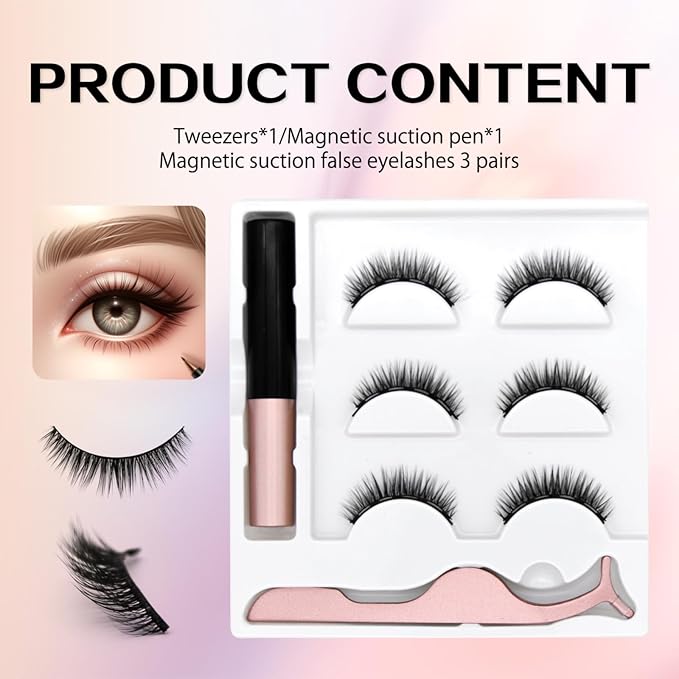 Eyelashes Magnetic,Lashes Eyelashes With Applicator,Reusable Magnetic Eyelashes, Lashes,Natural Look No Glue