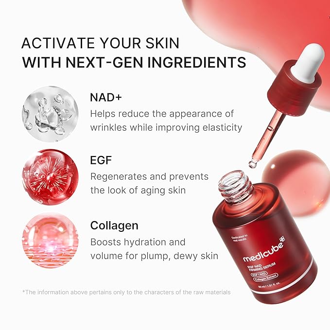 medicube NAD EGF Firming Serum for Face & Neck | Anti-Aging Serum with EGF Peptide, NAD+ &amp; Collagen | Wrinkle Appearance, Elasticity &amp; Pore Care | Korean Skincare, 1.01 fl.oz
