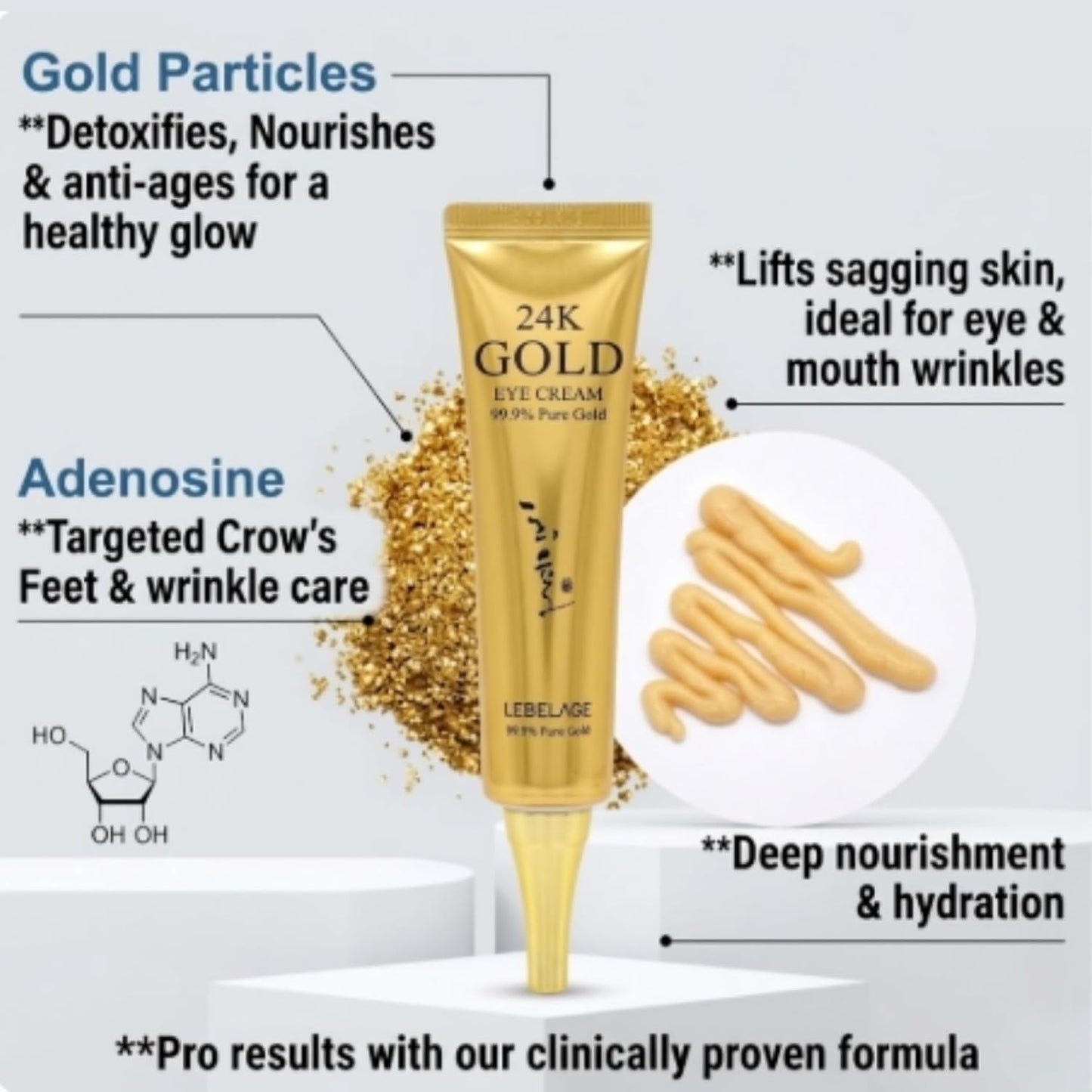 HOT NEW SELLER! LEBELAGE 24K Gold Eye Cream & Moisturizer [2 Pack] - K-Beauty Anti-Aging Korean Skincare with Pure Gold - Firming &amp; Hydrating Under Eye Cream for Dark Circles, Puffiness and Wrinkles (1.35 fl.oz x 2)