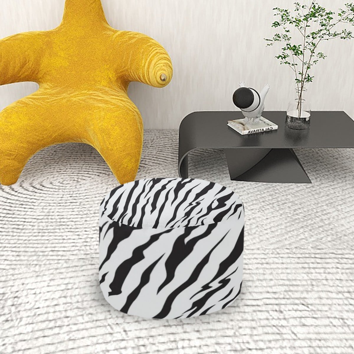 Animal Print Round Pouf Ottoman
