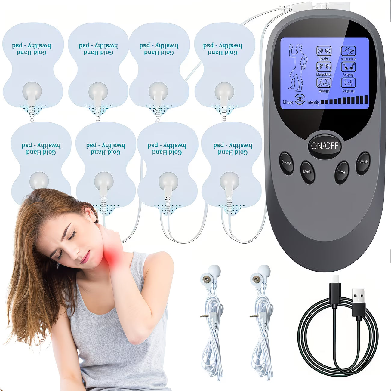 TENS + EMS Dual Channel Muscle Relief Pulse Massager Featuring 8 Electrodes for Alleviating Pain in The Shoulders, Back, And Knees, Aiding in Muscle Recovery from Injuries, Designed for Portability, And an Ideal Gift for Loved Ones!