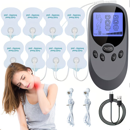TENS + EMS Dual Channel Muscle Relief Pulse Massager Featuring 8 Electrodes for Alleviating Pain in The Shoulders, Back, And Knees, Aiding in Muscle Recovery from Injuries, Designed for Portability, And an Ideal Gift for Loved Ones!