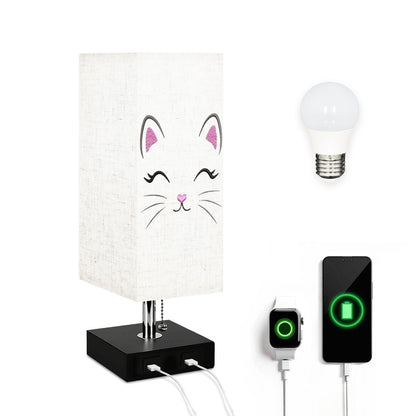 Square Cat Table Lamp with USB Port